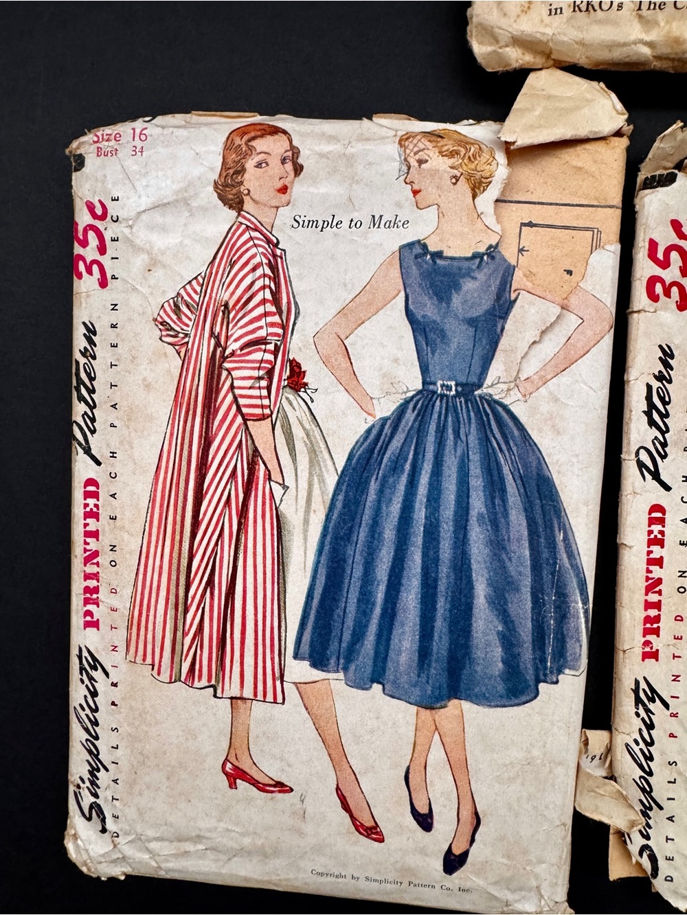 Vtg Sewing Pattern Lot Simplicity Misses Butterick Dresses 50s Sz 12 14 16 Cut - Picture 8 of 11